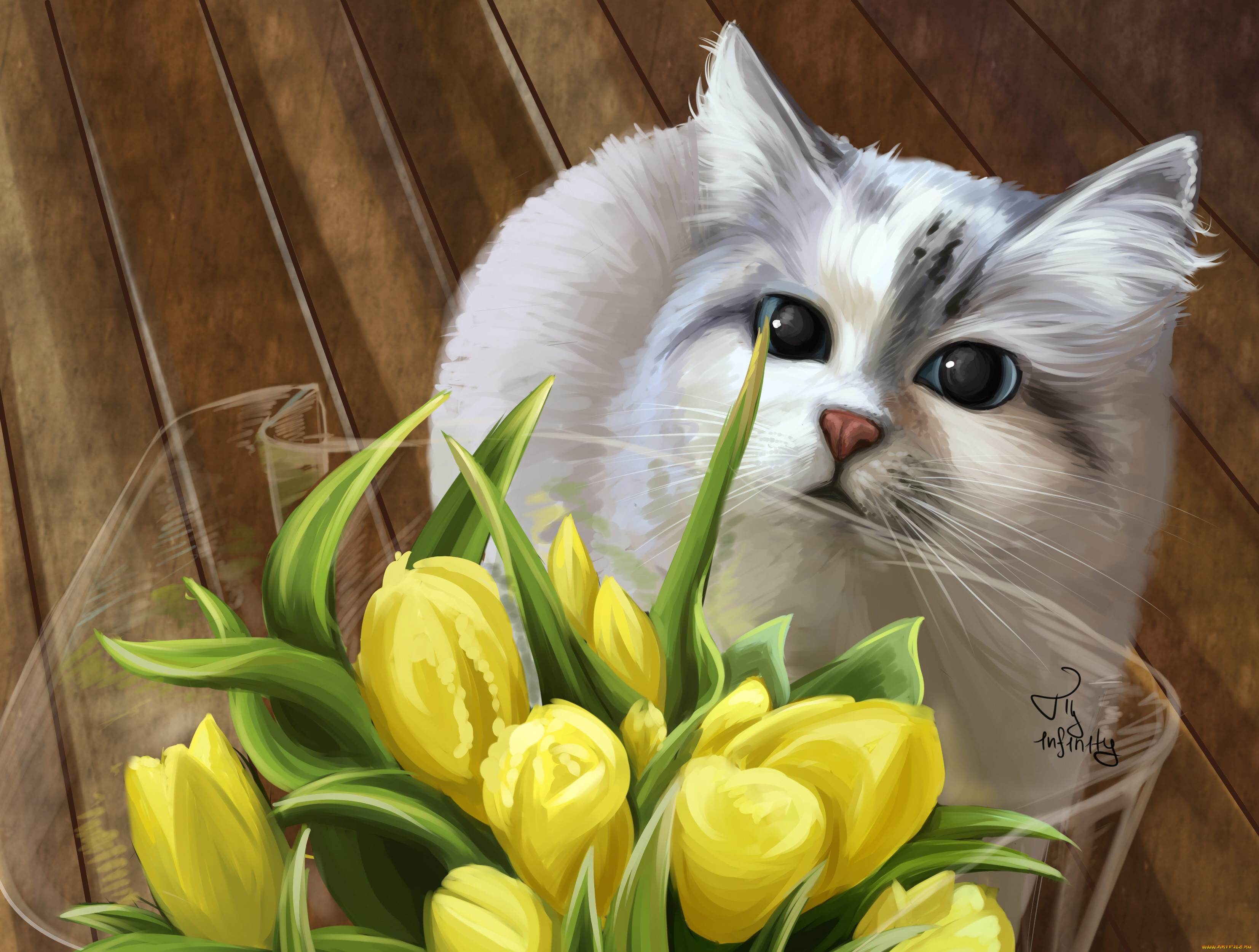 Открытка кот с цветами. Кошка с тюльпанами. Кошка с букетом. Котик с букетиком. Кошка с букетом цветов.